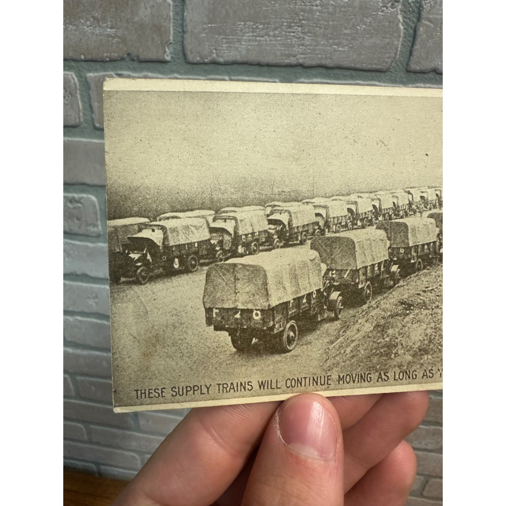 Vintage WW1 WWI US Army Liberty Bonds Supply Trains Trucks Homefront Postcard