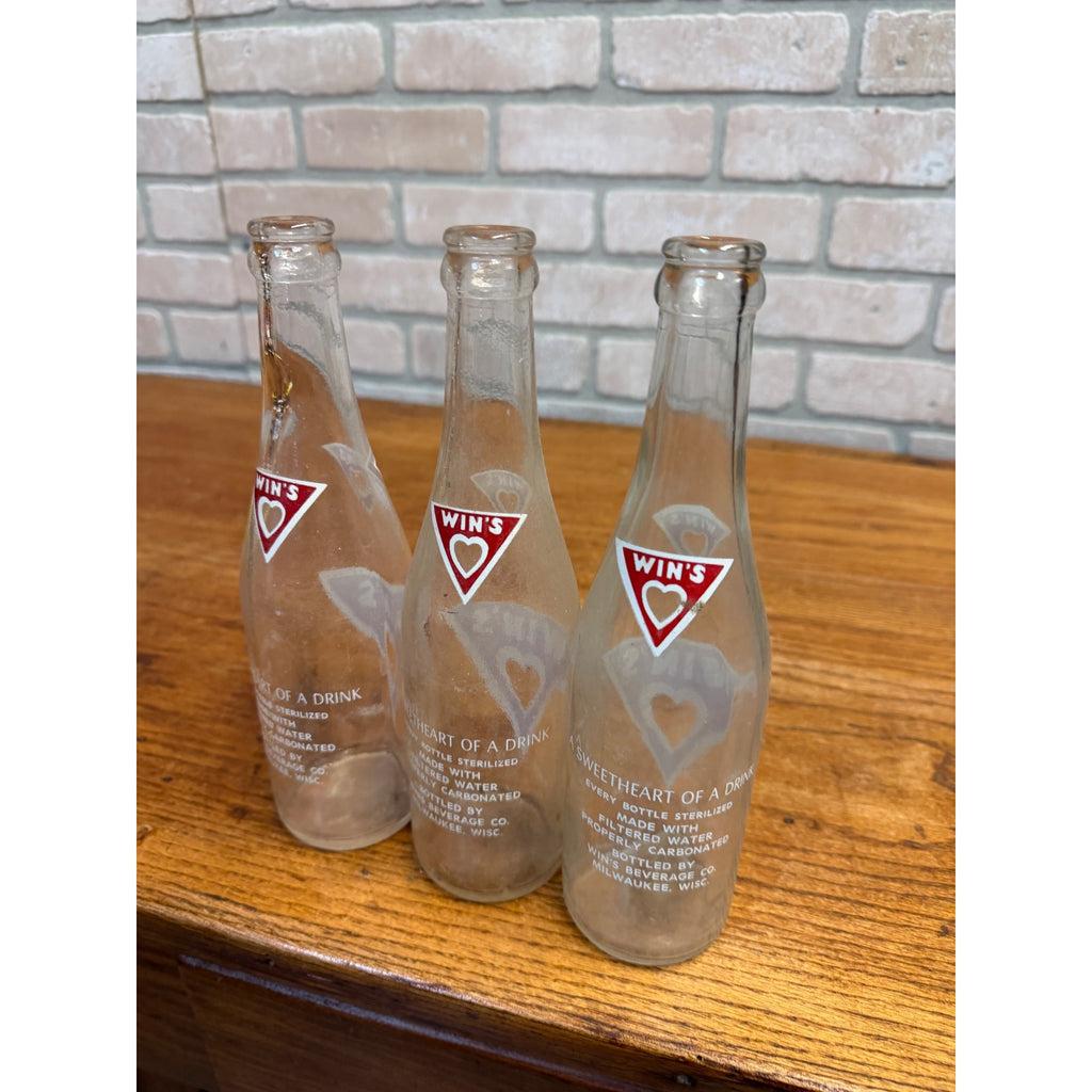 Lot of 3 Red ACL Win's Beverages Milwaukee Wis Soda Bottles