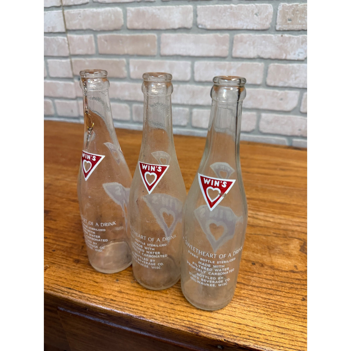 Lot of 3 Red ACL Win's Beverages Milwaukee Wis Soda Bottles