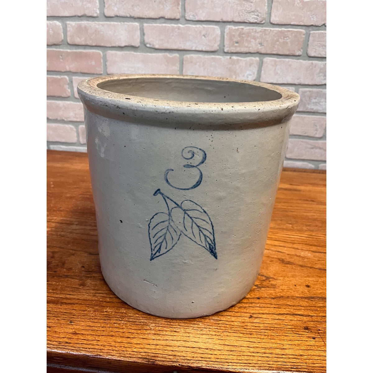 Vintage Glazed Red Wing Union Stoneware Co. Three-Gallon Cobalt Leaf Design Crock Minnesota, USA Primitive Kitchen Decor