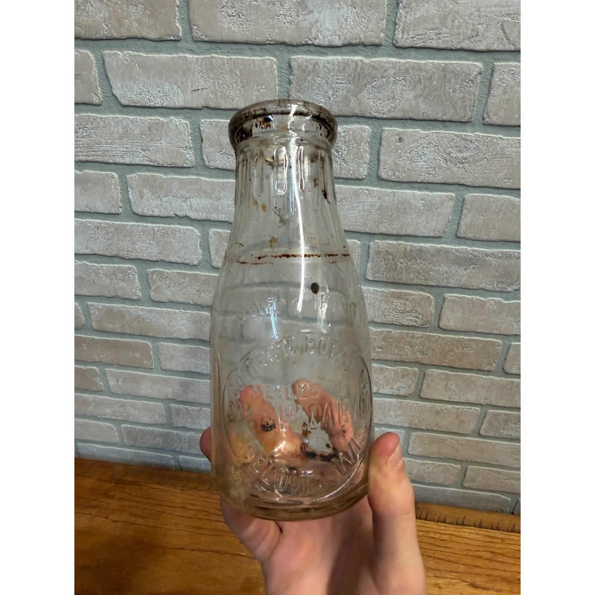 Early Vintage Half Pint Milk Bottle S. W. & W. Dairy Beloit Wisconsin 1916