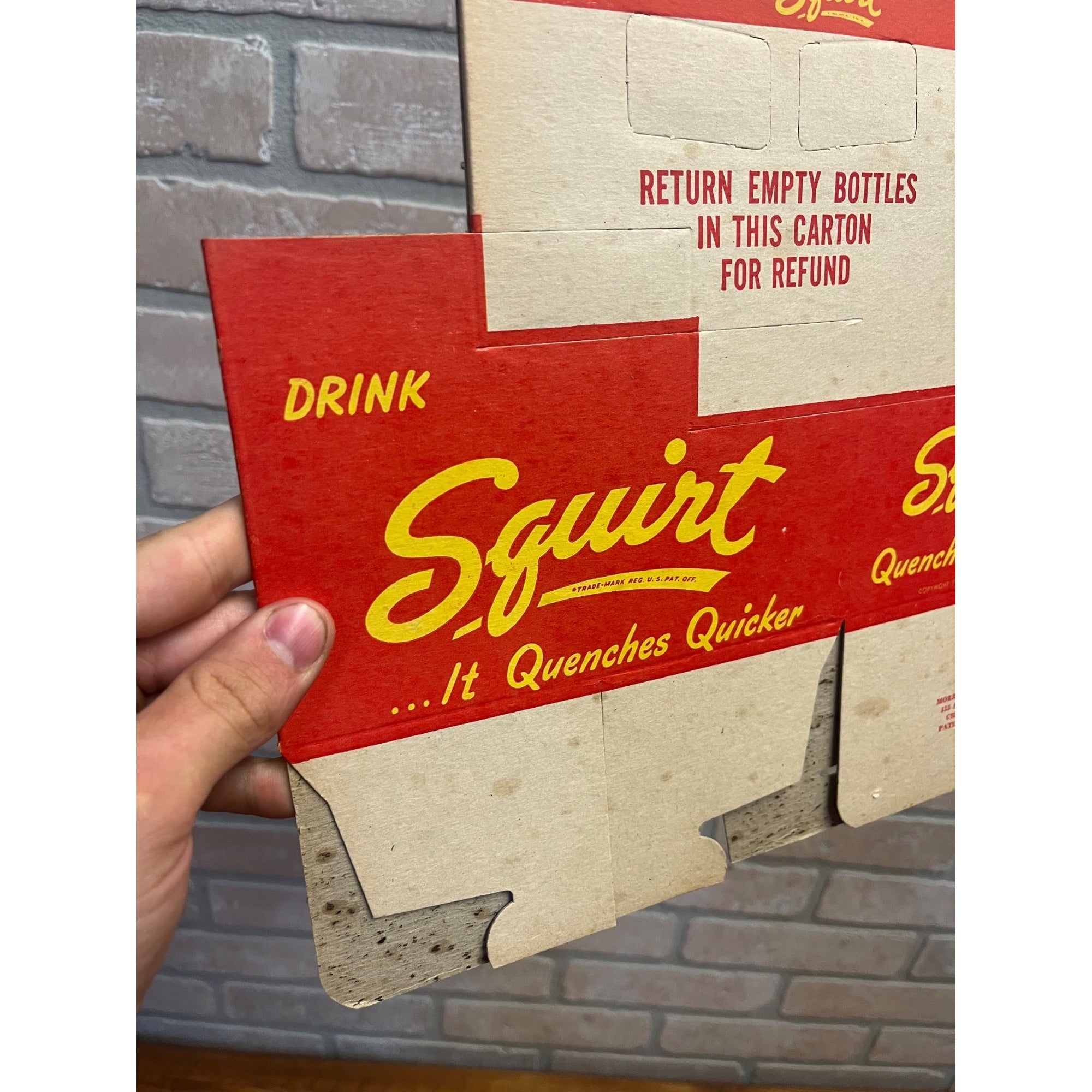Vintage Early Red Squirt NOS Soda Carrier Totes Advertising Bottle Carrier