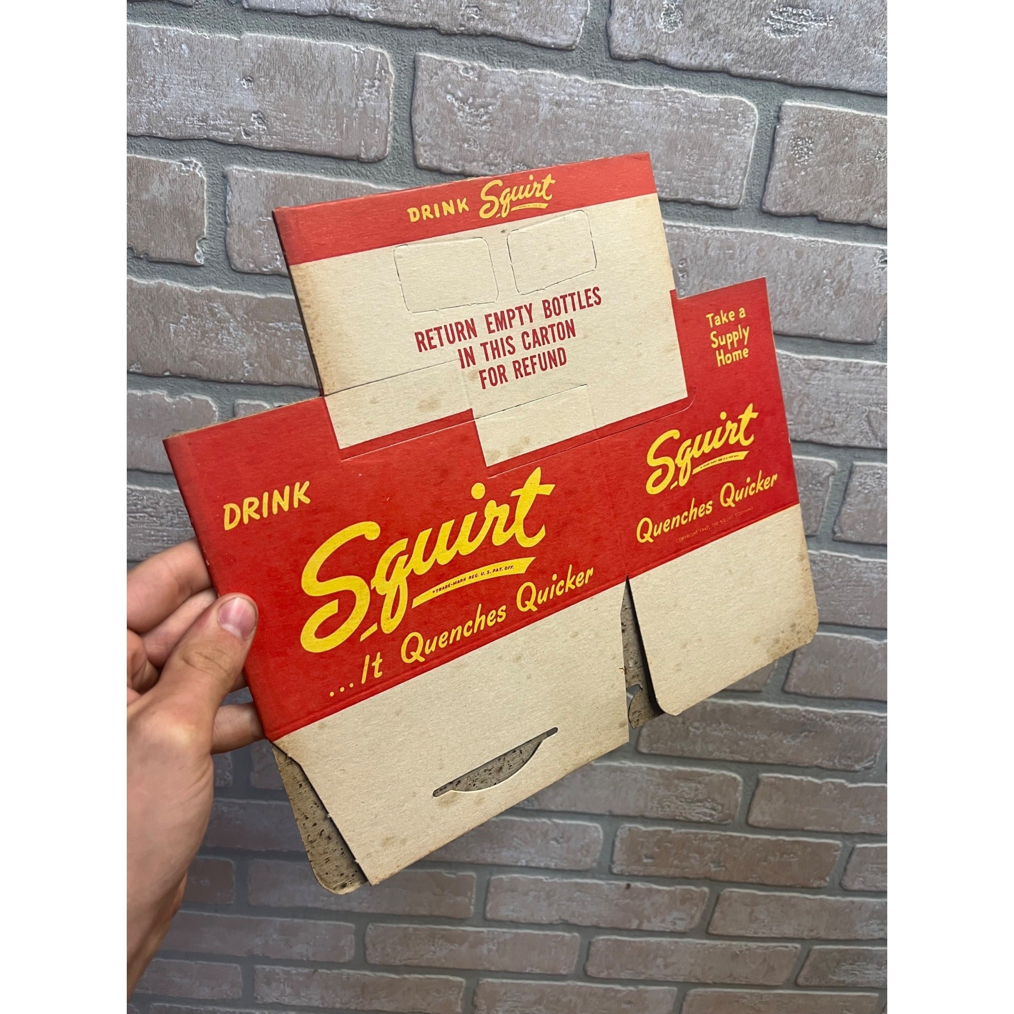 Vintage Early Red Squirt NOS Soda Carrier Totes Advertising Bottle Carrier
