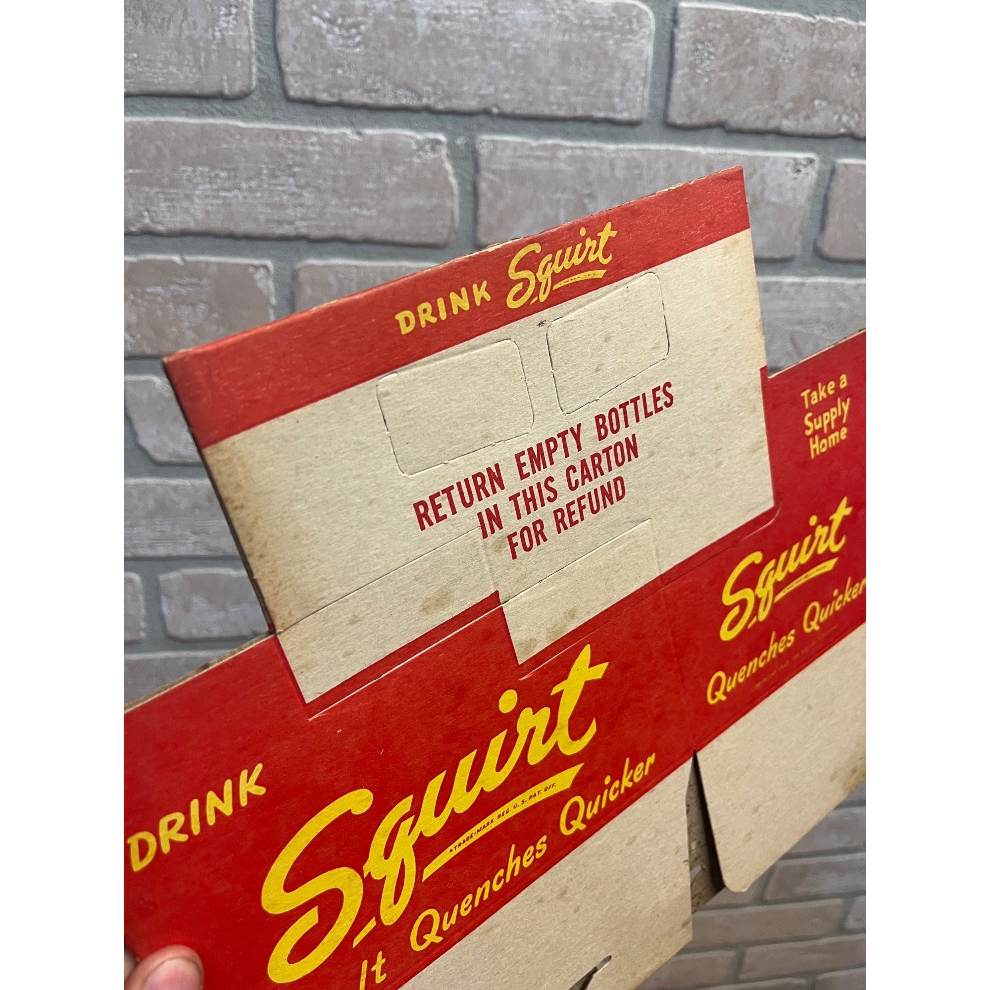 Vintage Early Red Squirt NOS Soda Carrier Totes Advertising Bottle Carrier