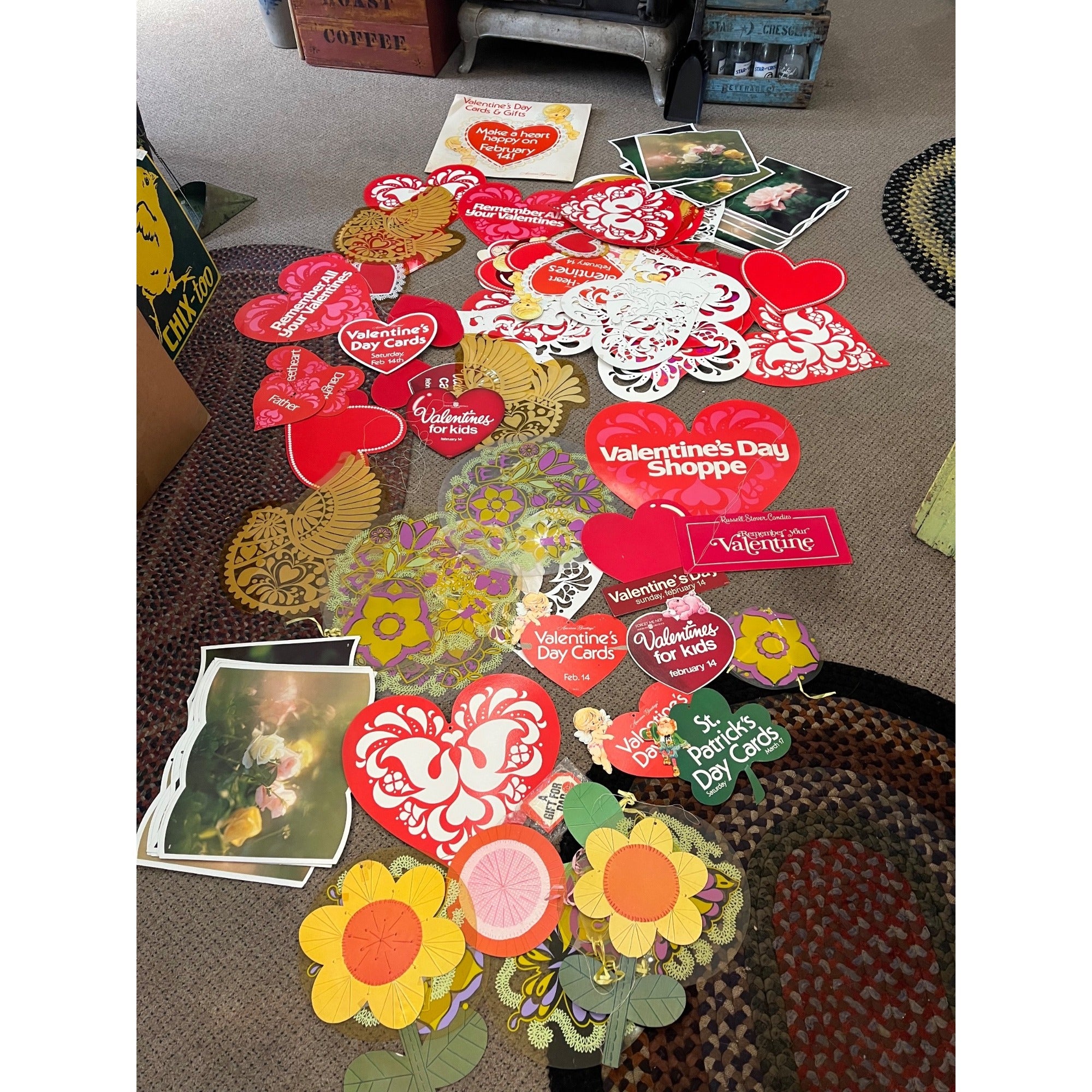 HUGE LOT Vintage 70s Hallmark American Greetings Valentines Store Display Signs