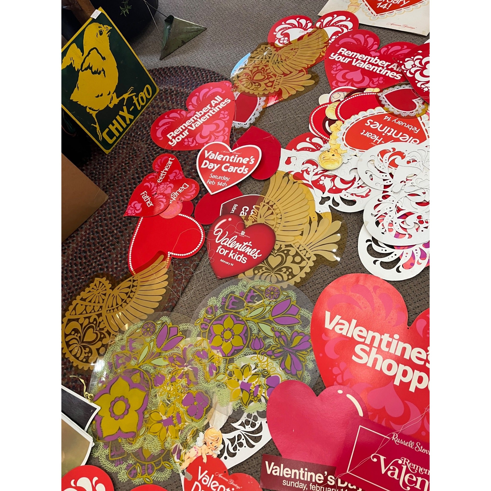 HUGE LOT Vintage 70s Hallmark American Greetings Valentines Store Display Signs