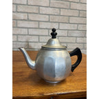 Vintage 1940s Signet Aluminum Teapot - Wood Handle & Leaf Strainer Kitchen Retro