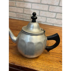 Vintage 1940s Signet Aluminum Teapot - Wood Handle & Leaf Strainer Kitchen Retro