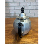 Vintage 1940s Signet Aluminum Teapot - Wood Handle & Leaf Strainer Kitchen Retro