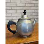 Vintage 1940s Signet Aluminum Teapot - Wood Handle & Leaf Strainer Kitchen Retro
