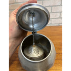 Vintage 1940s Signet Aluminum Teapot - Wood Handle & Leaf Strainer Kitchen Retro