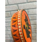 RARE Antique German 1920s Halloween Litho & Wood Tambourine Black Cat Vintage
