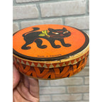 RARE Antique German 1920s Halloween Litho & Wood Tambourine Black Cat Vintage