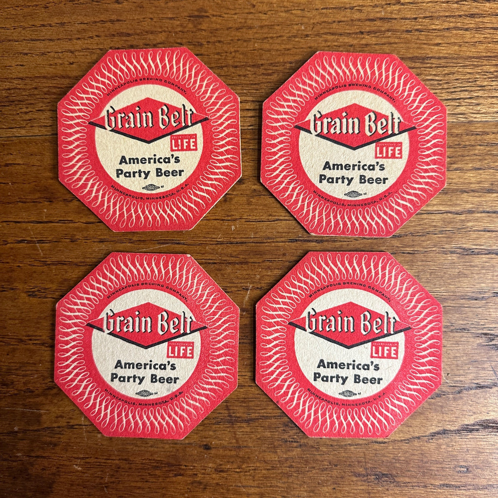 (4) 1950's Grain Belt beer coaster -Minneapolis of Minneapolis, MN "Party Beer"