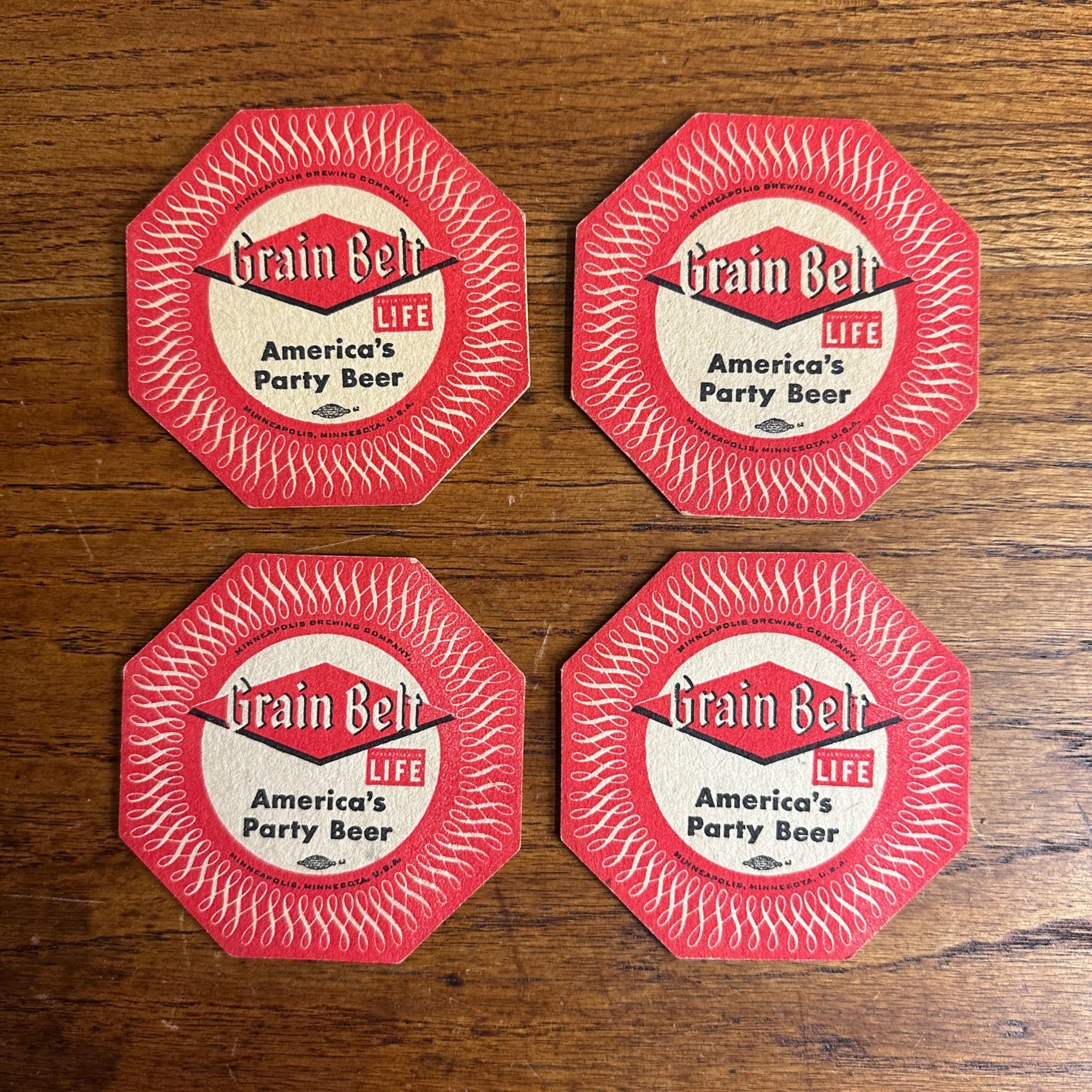 (4) 1950's Grain Belt beer coaster -Minneapolis of Minneapolis, MN "Party Beer"