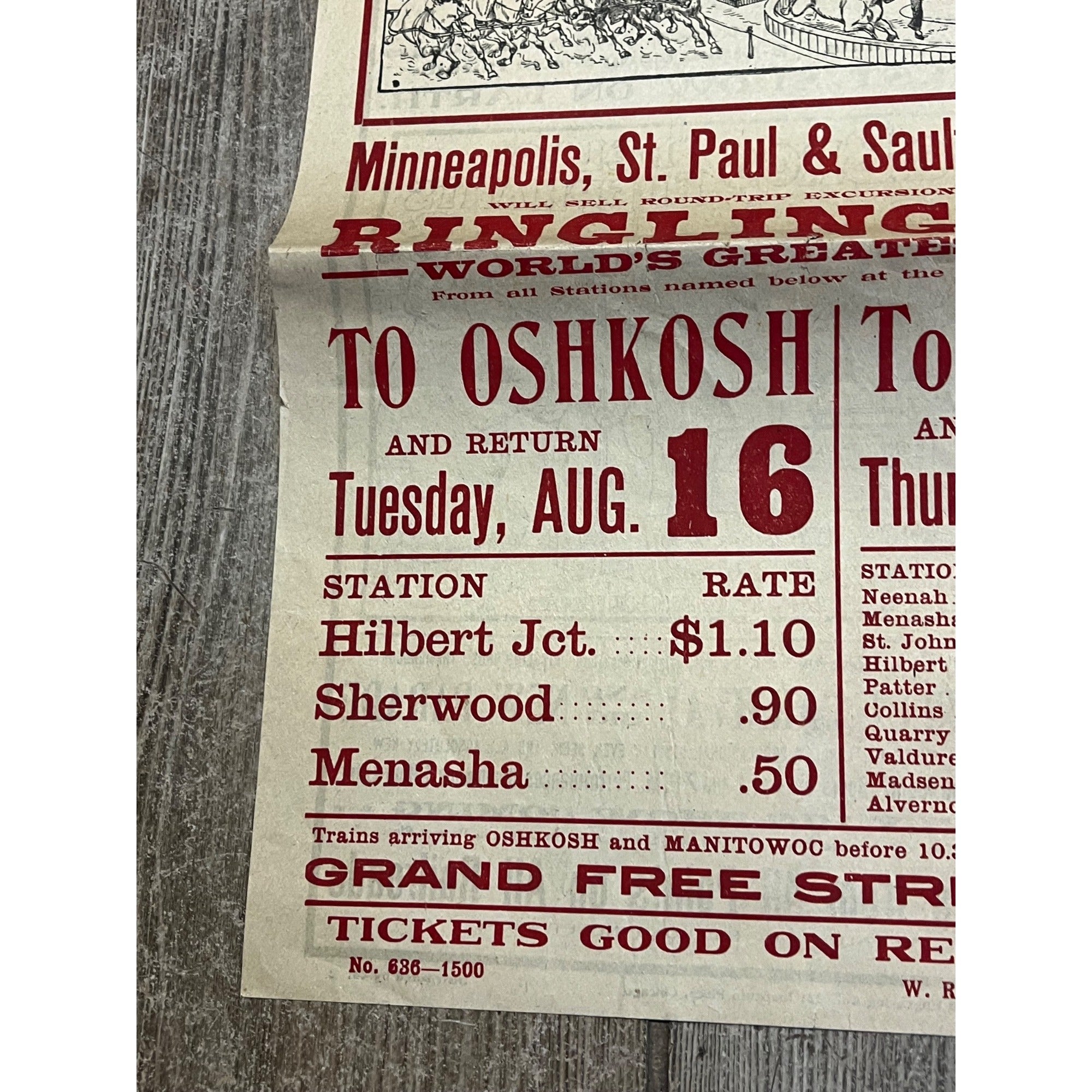 Vintage c1910 Original Ringling Bros Circus Soo Line Railroad Broadside Poster