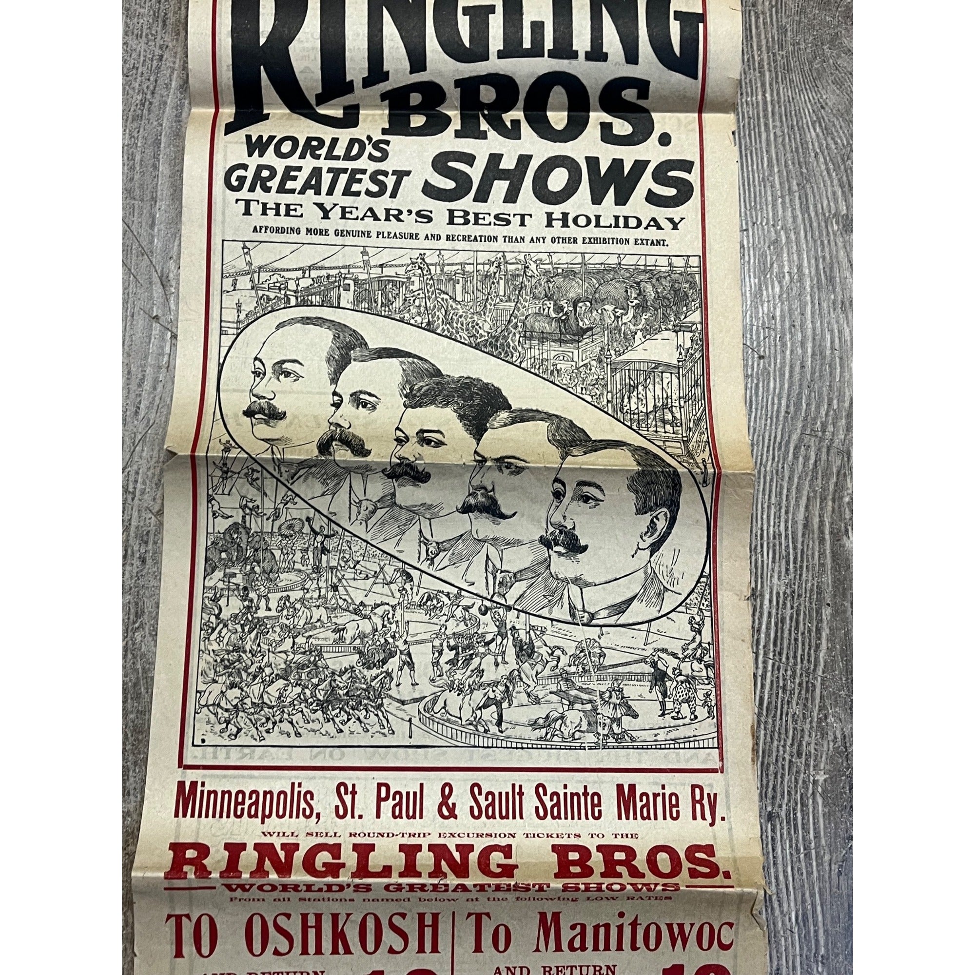 Vintage c1910 Original Ringling Bros Circus Soo Line Railroad Broadside Poster