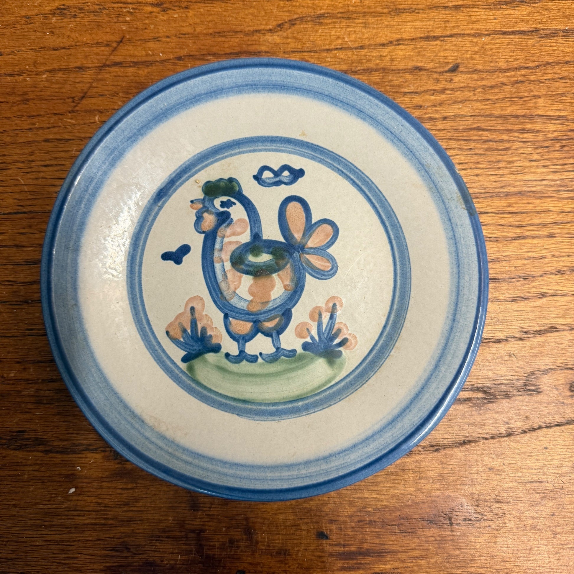 MA Hadley Art Pottery Blue Chicken Animal 7-1/2" Dessert Plate Vintage