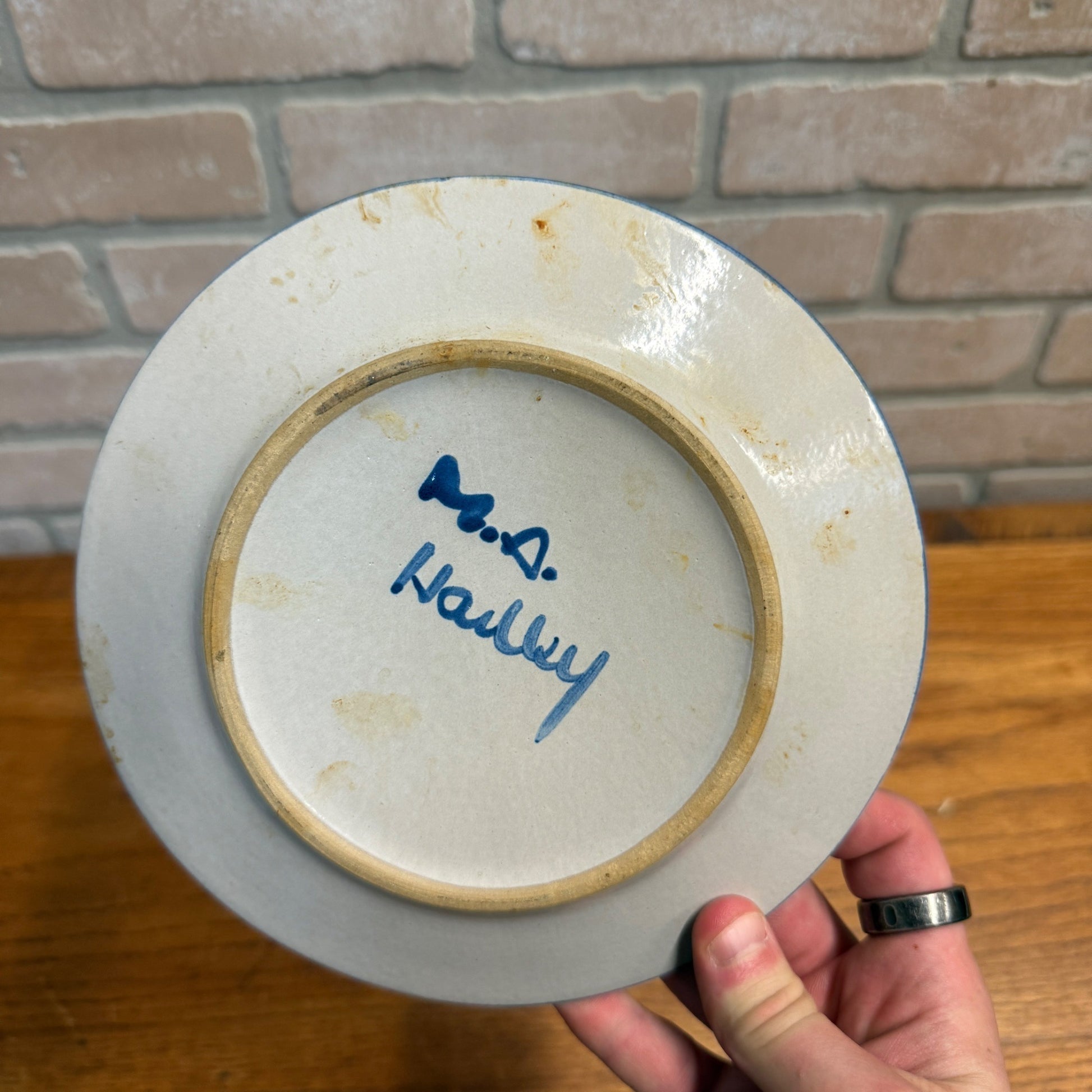 MA Hadley Art Pottery Blue Chicken Animal 7-1/2" Dessert Plate Vintage