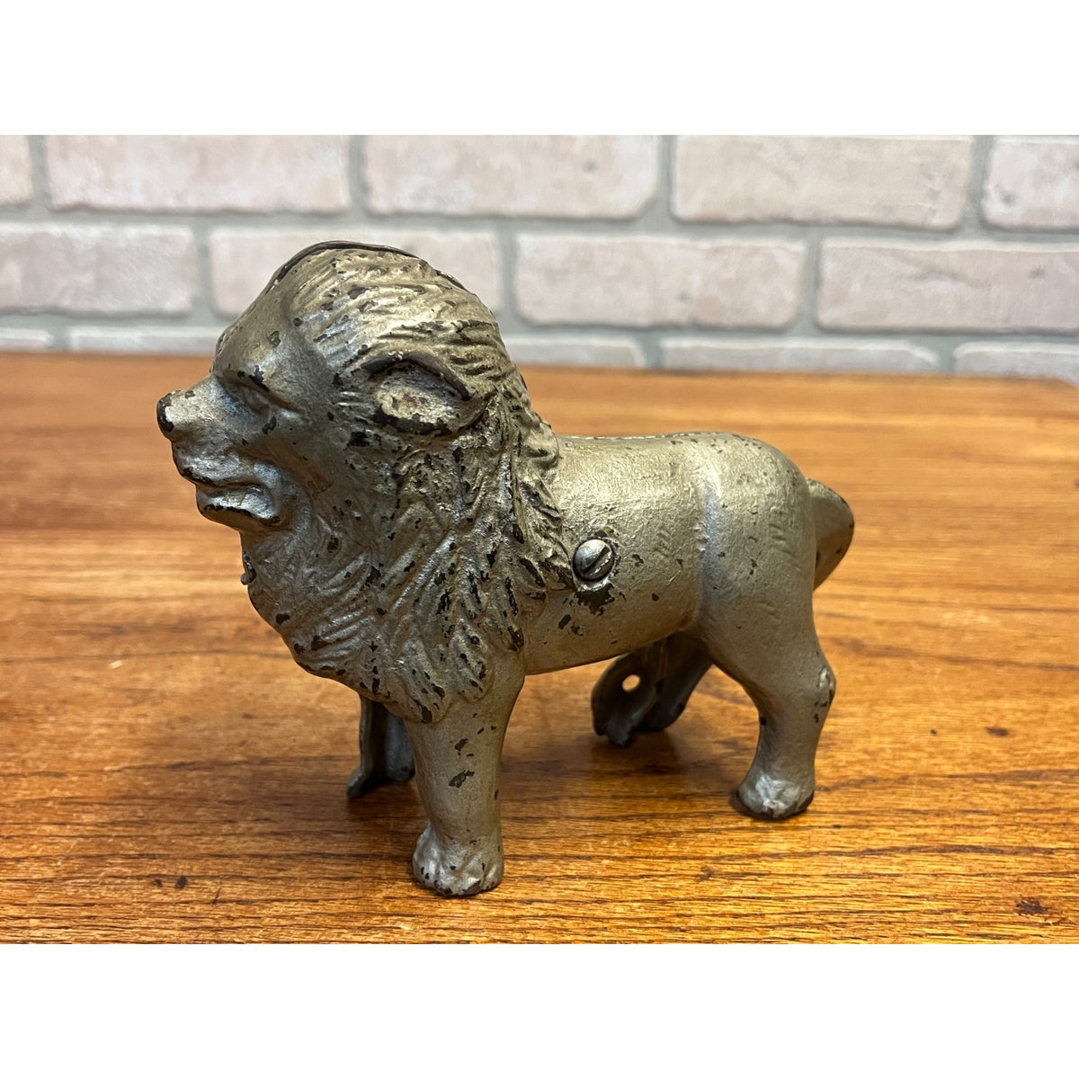 Antique c1905 A.C. Williams Cast Iron Large Lion Still Penny Bank 6" Original Paint