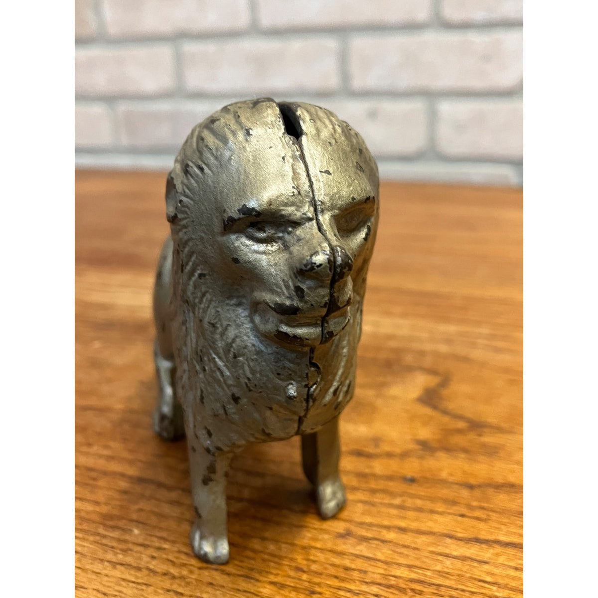Antique c1905 A.C. Williams Cast Iron Large Lion Still Penny Bank 6" Original Paint