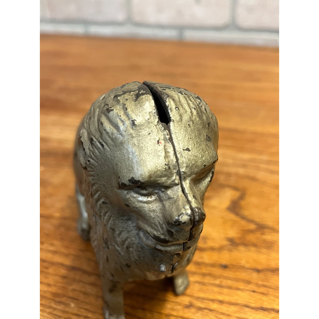 Antique c1905 A.C. Williams Cast Iron Large Lion Still Penny Bank 6" Original Paint