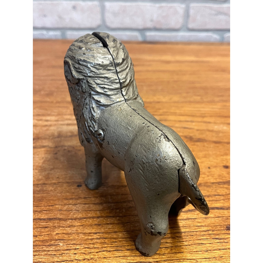 Antique c1905 A.C. Williams Cast Iron Large Lion Still Penny Bank 6" Original Paint
