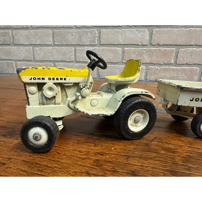 RARE John Deere 140 April Yellow Patio Lawn Garden Tractor & Trailer Toy 1/16