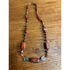 Vintage Carnelian & Silver Bead 15" Necklace Ethnic Himilayan Hook Clasp