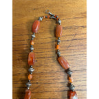 Vintage Carnelian & Silver Bead 15" Necklace Ethnic Himilayan Hook Clasp