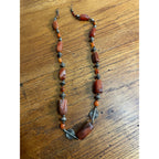 Vintage Carnelian & Silver Bead 15" Necklace Ethnic Himilayan Hook Clasp