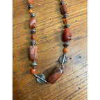 Vintage Carnelian & Silver Bead 15" Necklace Ethnic Himilayan Hook Clasp