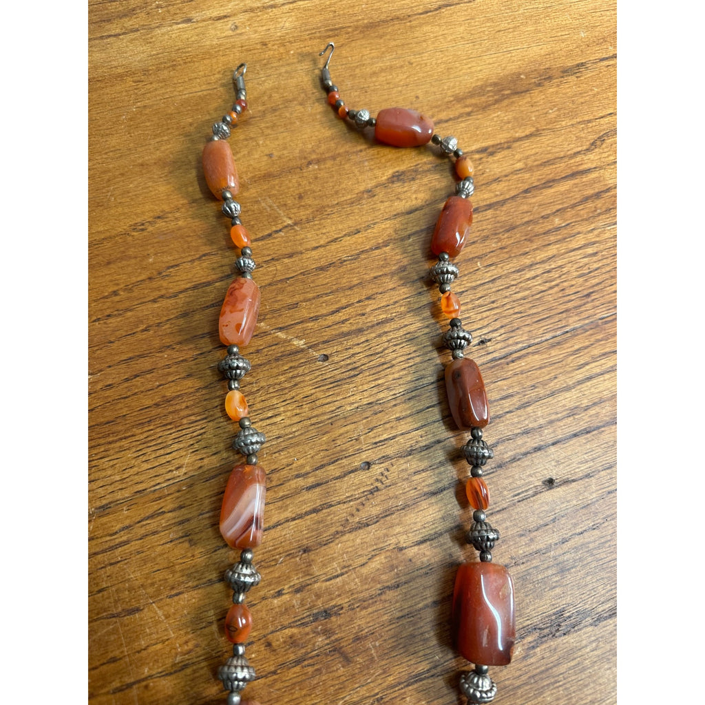 Vintage Carnelian & Silver Bead 15" Necklace Ethnic Himilayan Hook Clasp
