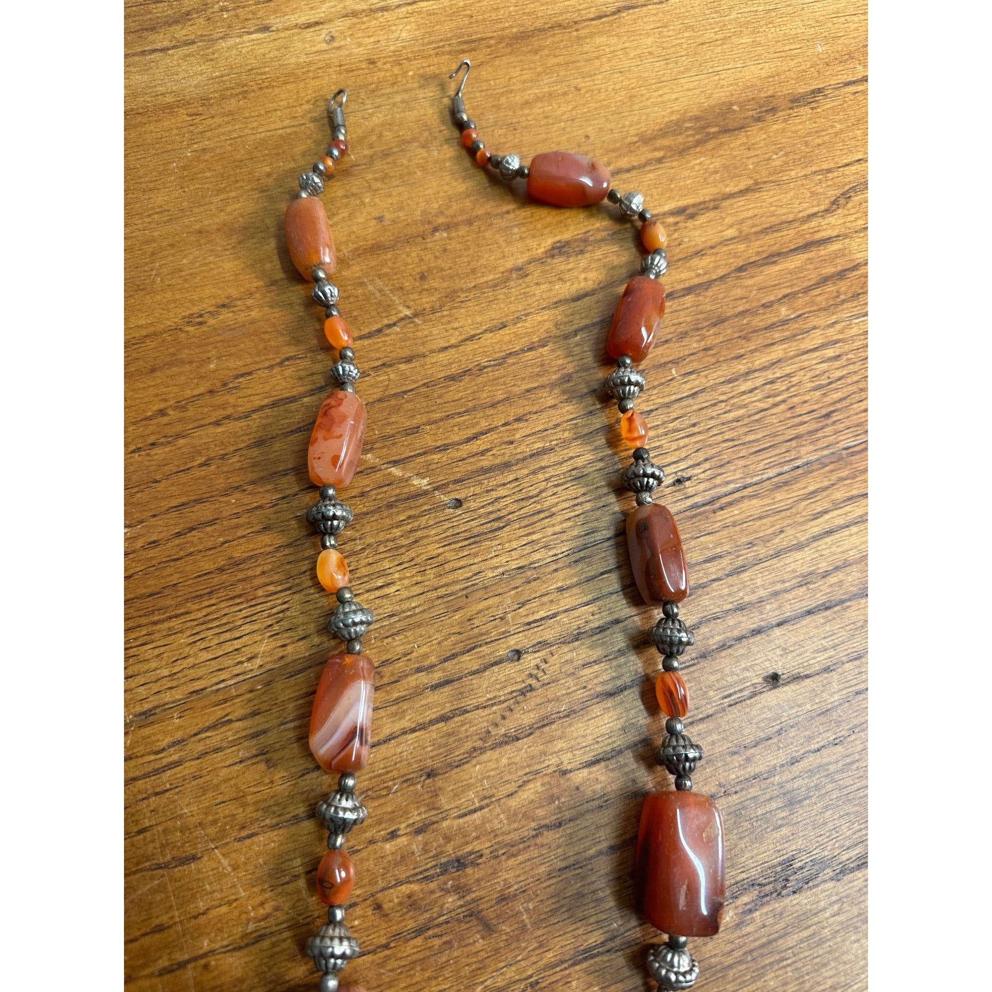 Vintage Carnelian & Silver Bead 15" Necklace Ethnic Himilayan Hook Clasp