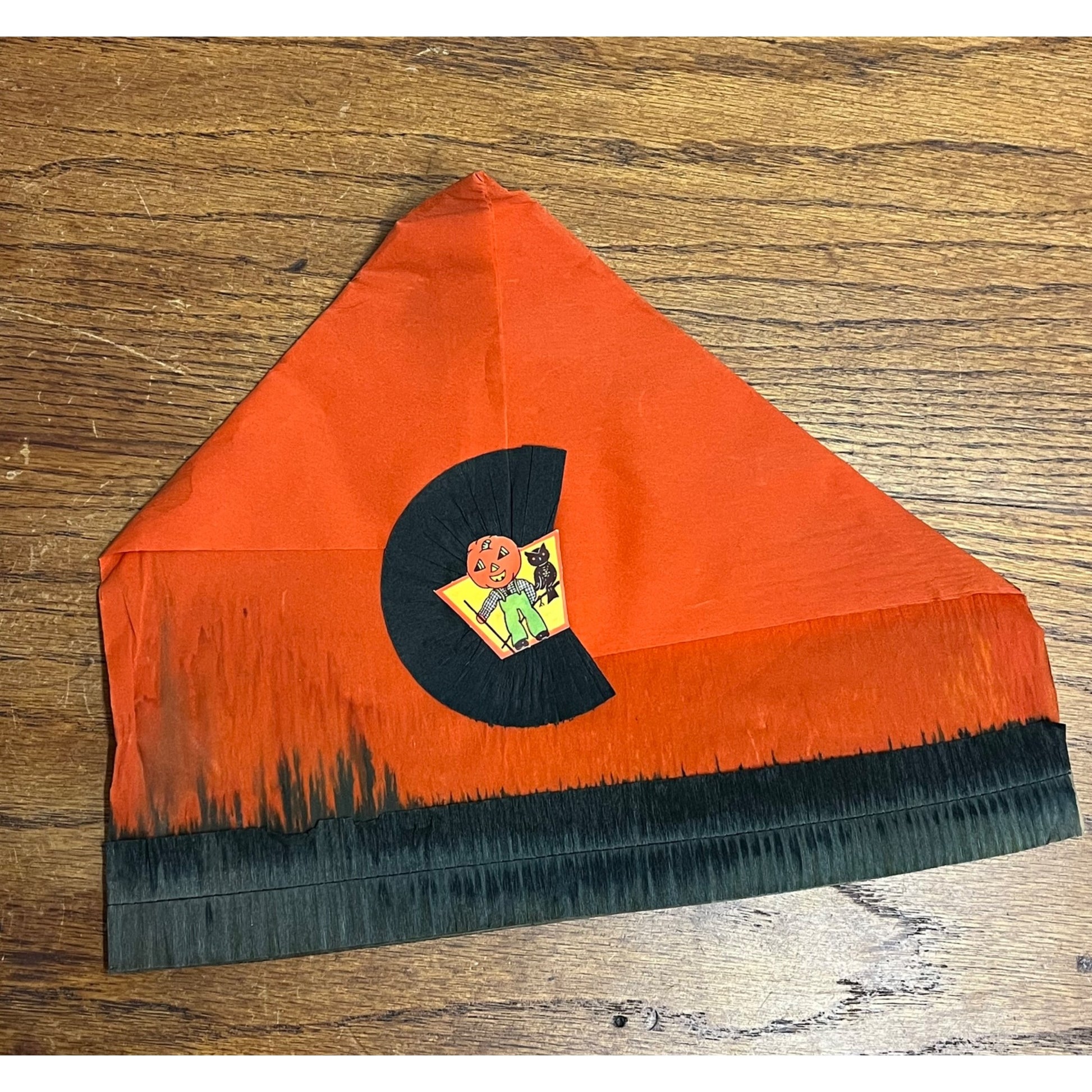 Vintage 1930s Halloween Party Costume Hat Crepe Tissue Paper Owl Pumpkinman JOL