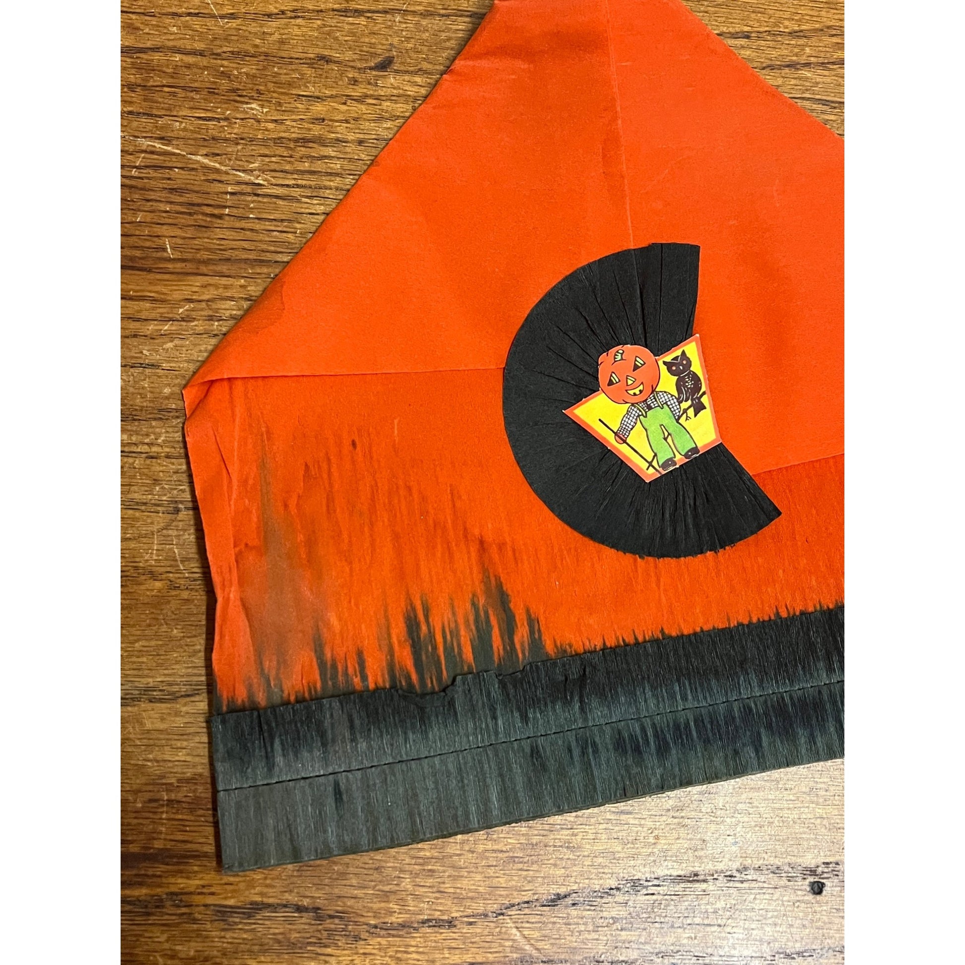 Vintage 1930s Halloween Party Costume Hat Crepe Tissue Paper Owl Pumpkinman JOL