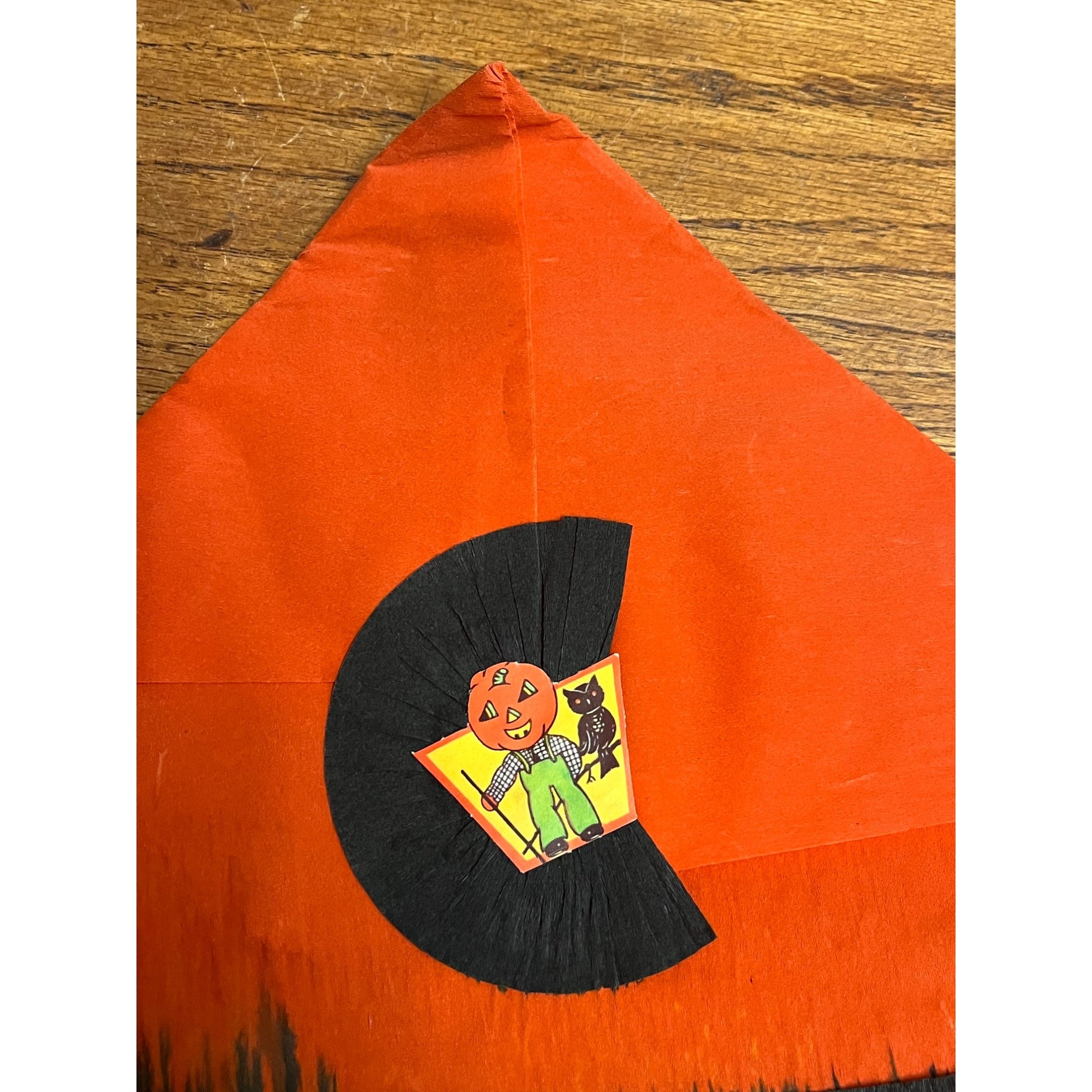 Vintage 1930s Halloween Party Costume Hat Crepe Tissue Paper Owl Pumpkinman JOL
