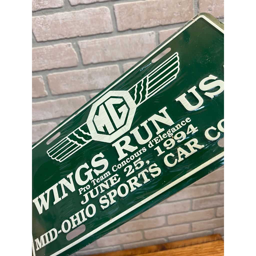 Vintage Morgan Car "MG" Wings Run USA License Plate Mid-Ohio Sports Car Course 1994