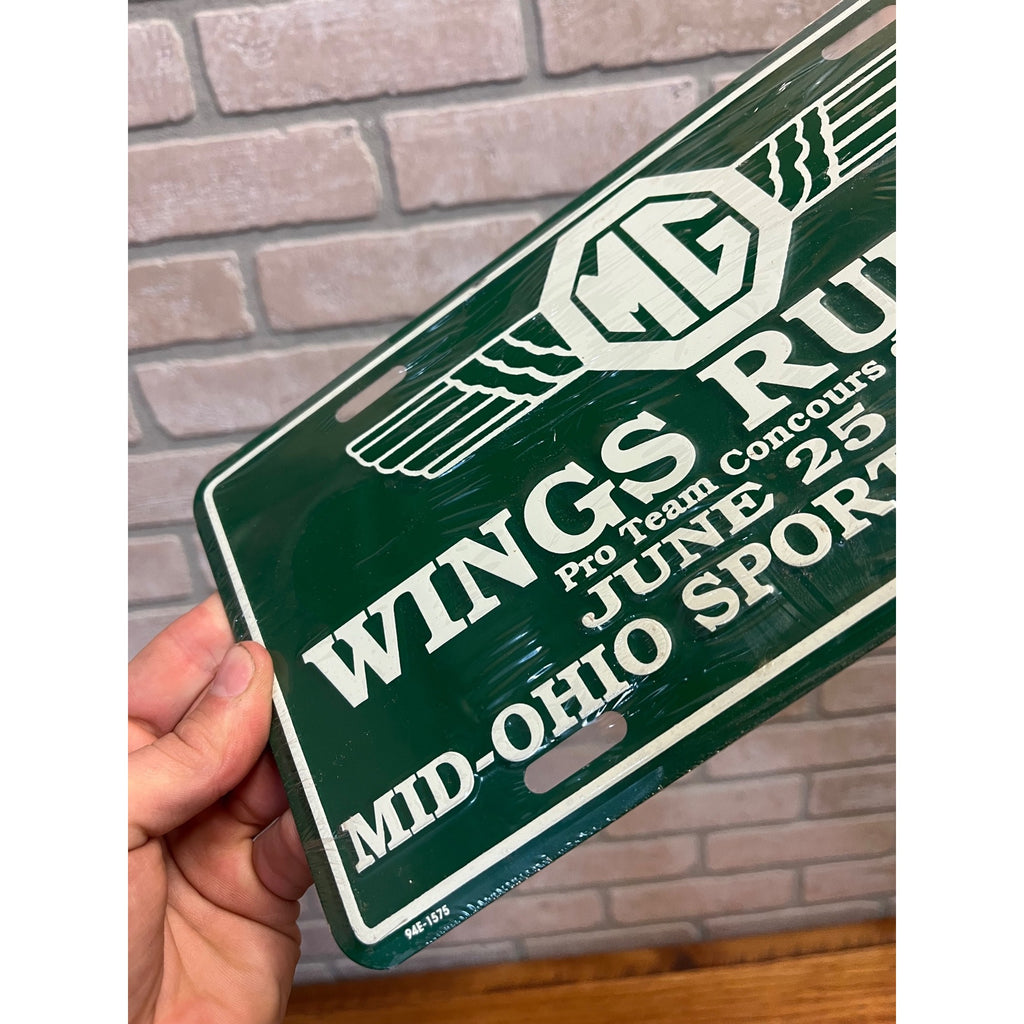 Vintage Morgan Car "MG" Wings Run USA License Plate Mid-Ohio Sports Car Course 1994