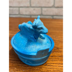 Vintage Blue Slag Glass Nesting Cow On A Nest Covered Dish