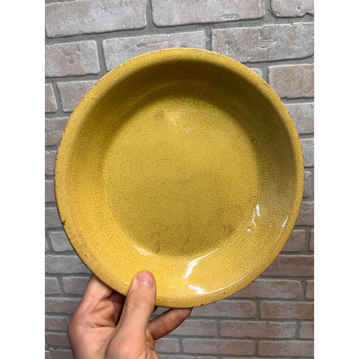 Antique Primitive Yellow Ware Stoneware "Oven Ware" Pie Plate Dish 9" Farmhouse