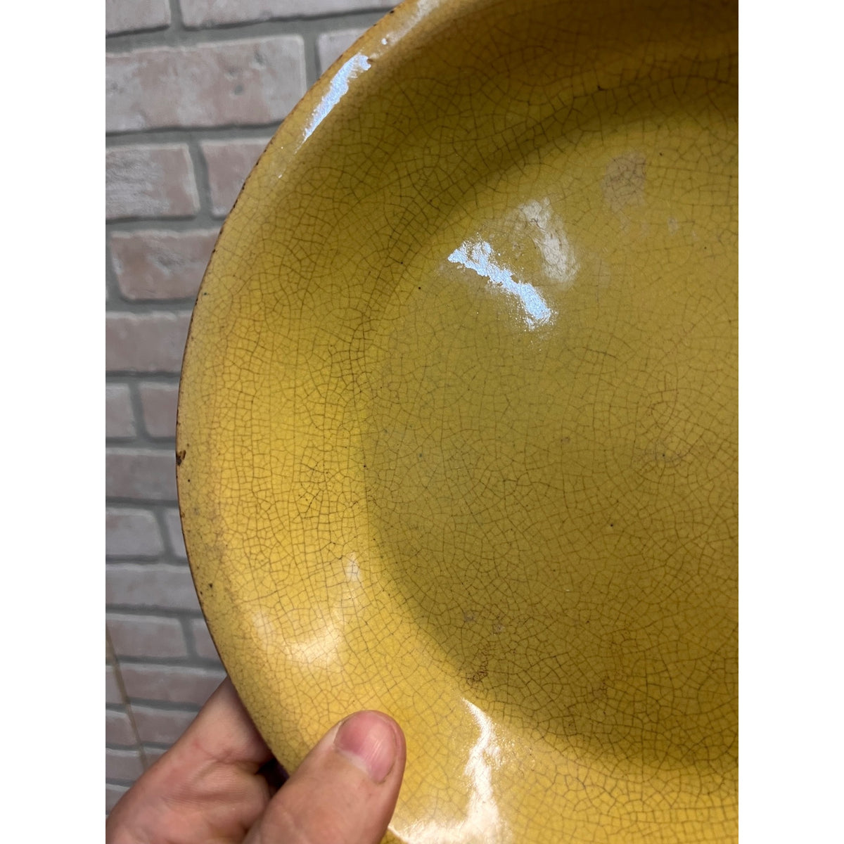 Antique Primitive Yellow Ware Stoneware "Oven Ware" Pie Plate Dish 9" Farmhouse