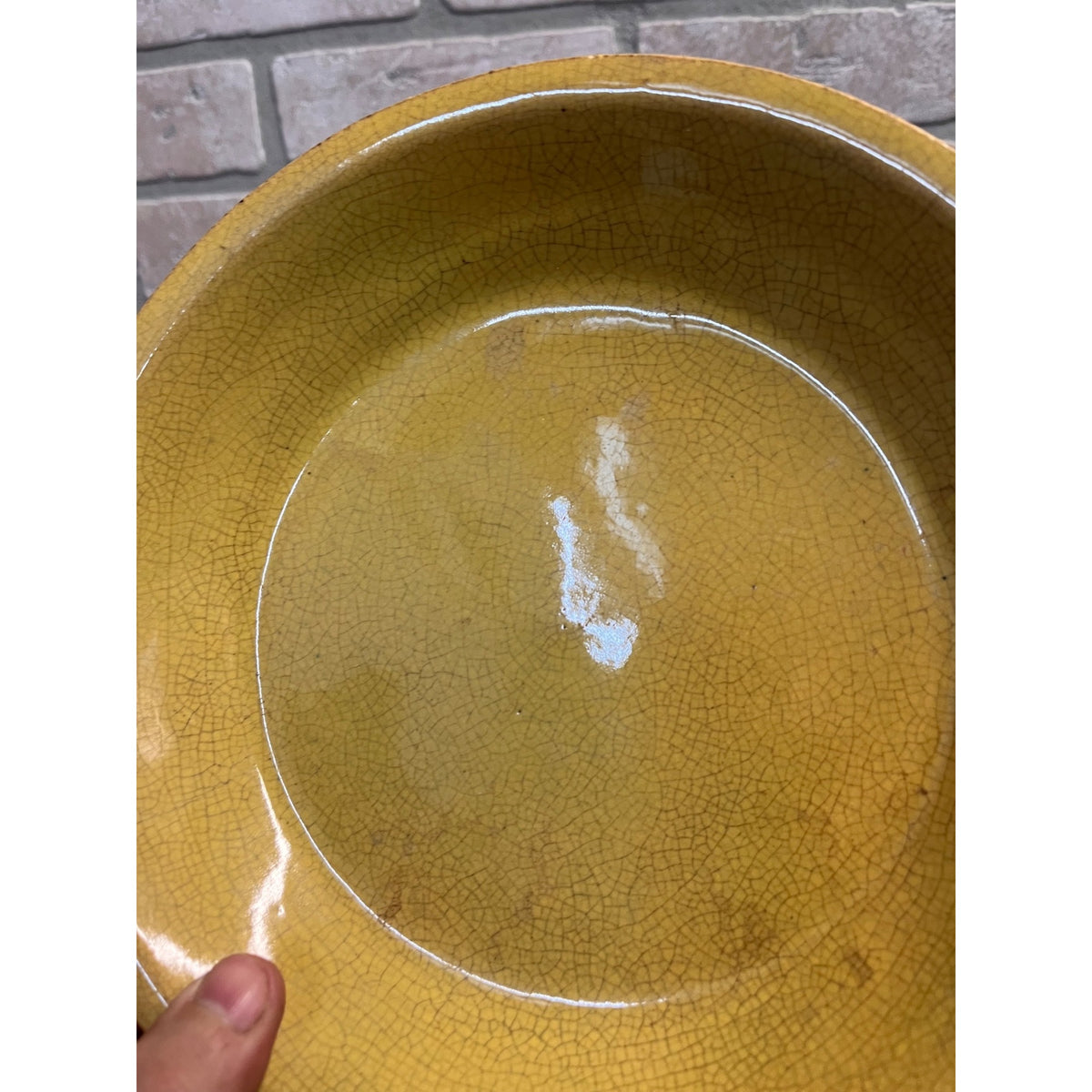 Antique Primitive Yellow Ware Stoneware "Oven Ware" Pie Plate Dish 9" Farmhouse