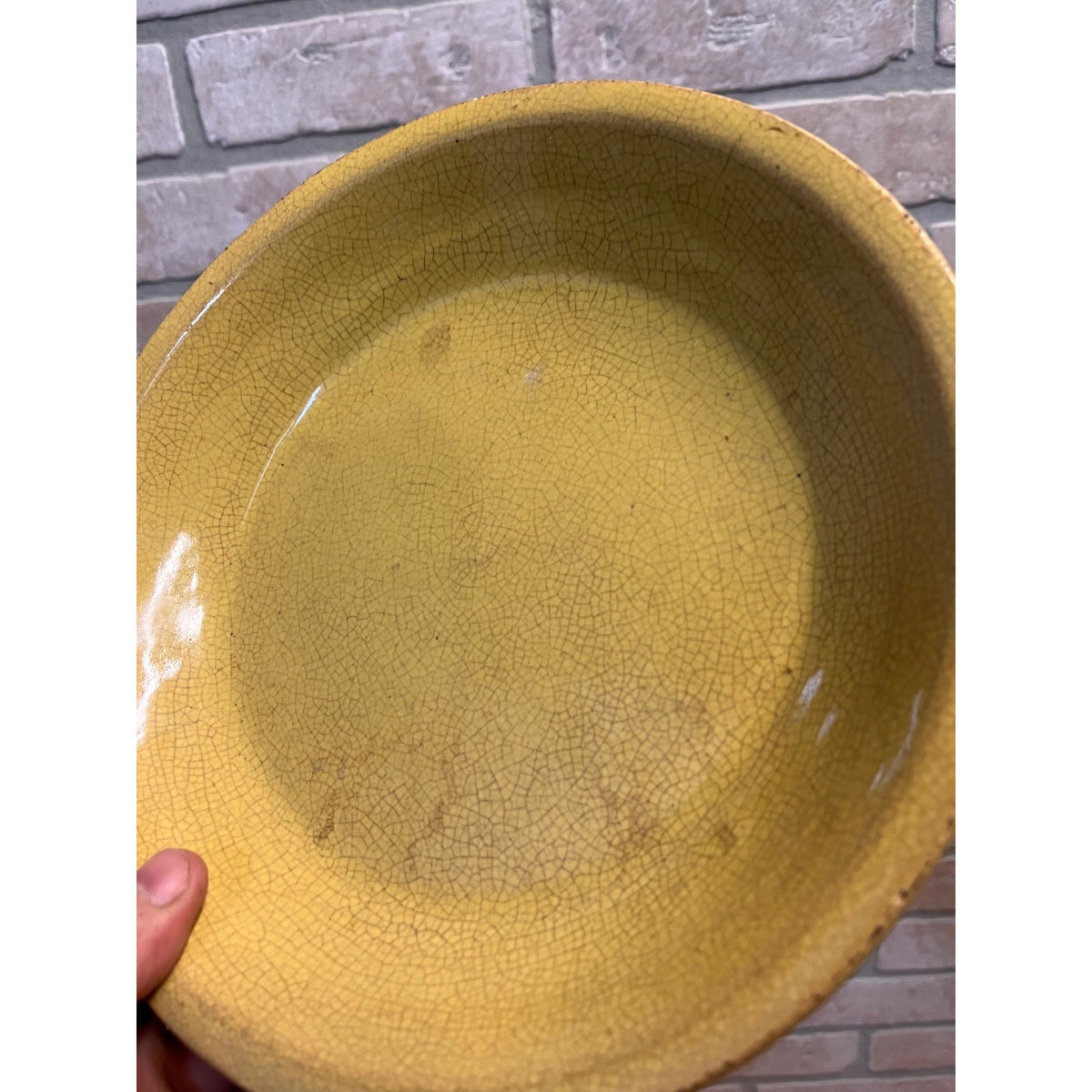 Antique Primitive Yellow Ware Stoneware "Oven Ware" Pie Plate Dish 9" Farmhouse