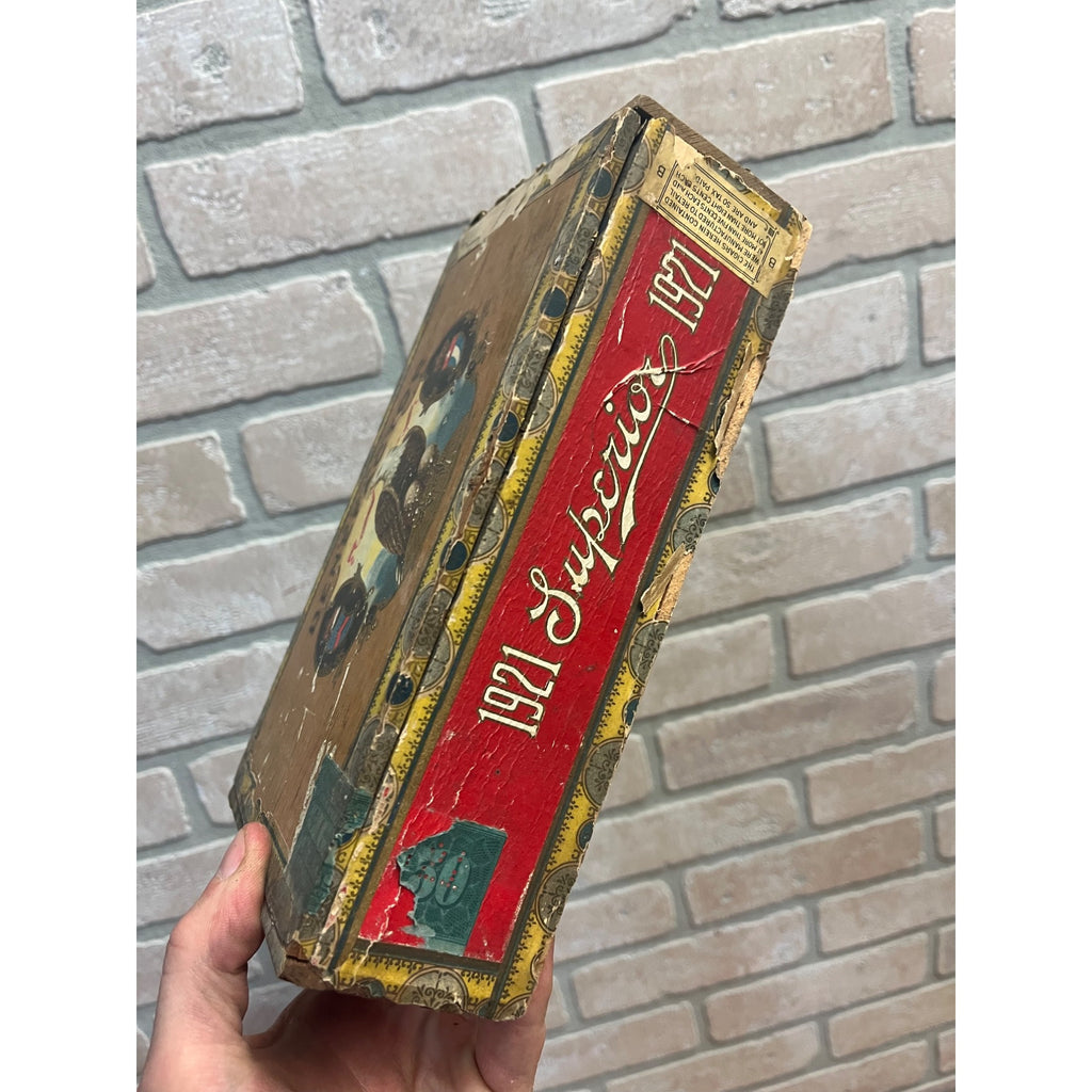 Vintage La Flor De Benefactor Cigar Wooden Box Advertising Eagle Patriotic Ohio