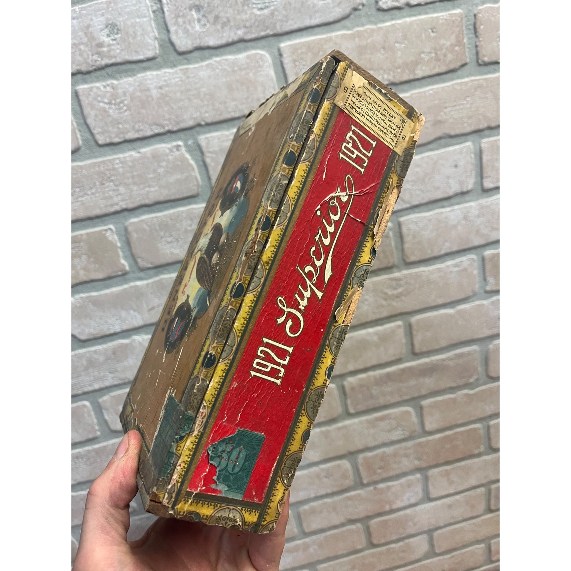 Vintage La Flor De Benefactor Cigar Wooden Box Advertising Eagle Patriotic Ohio