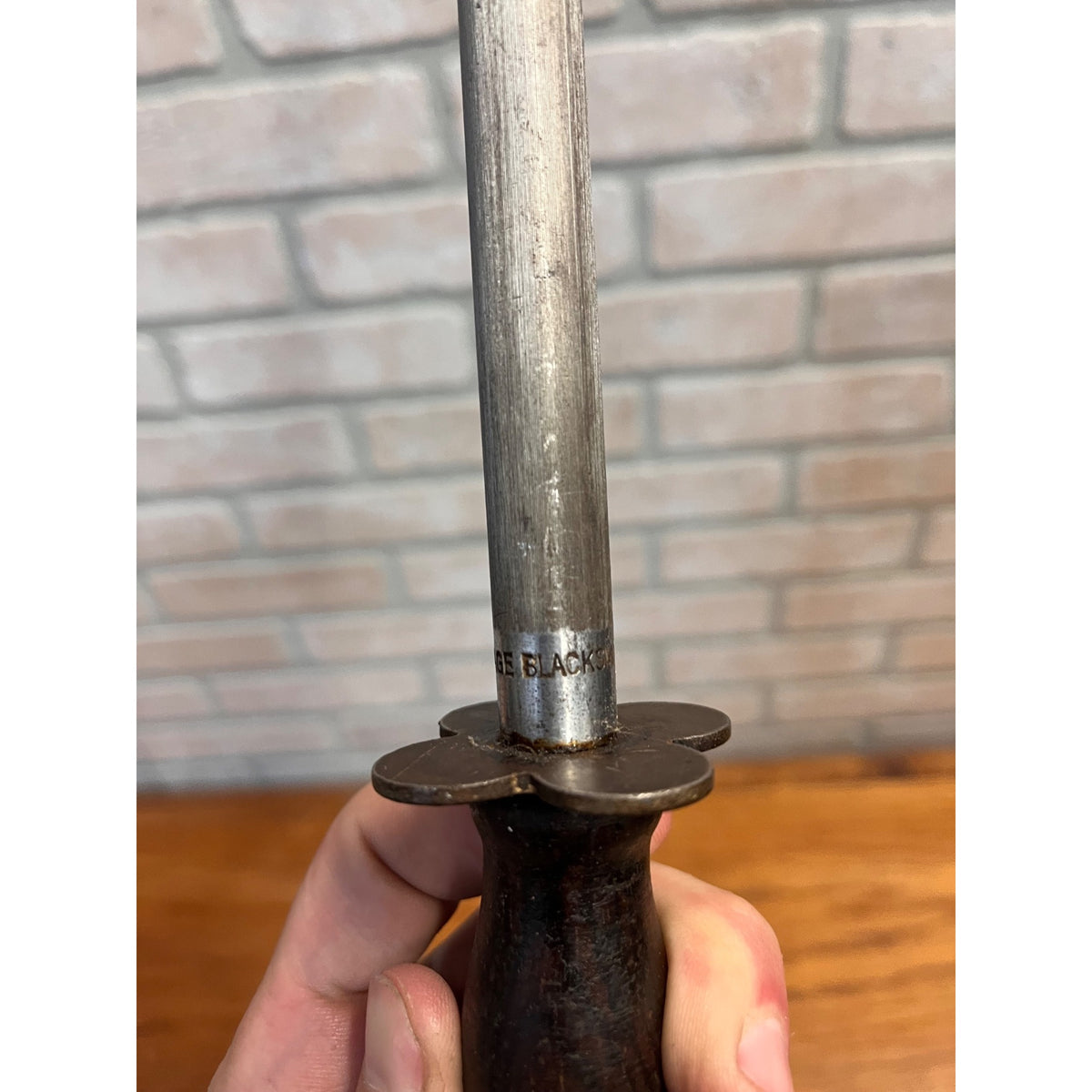 Vintage Village Blacksmith Butchers Knife Steel Honing Sharpening Tool Brass Loop