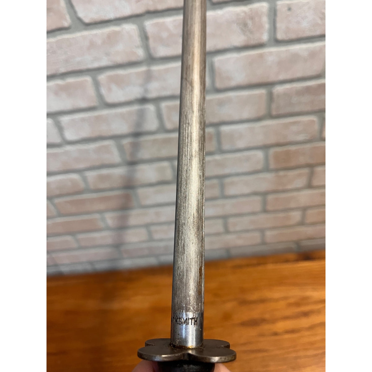 Vintage Village Blacksmith Butchers Knife Steel Honing Sharpening Tool Brass Loop