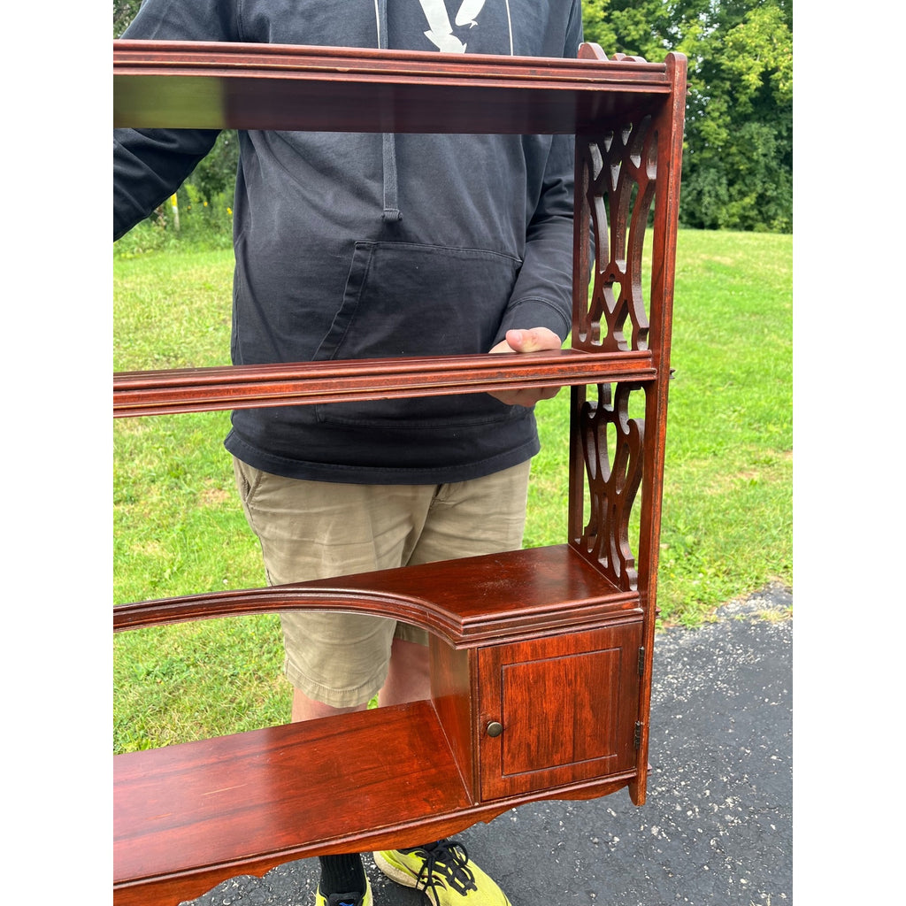 Vintage 1940s Mahogany Victorian Revival Hanging Wall Shelf Cabinet Trinkets Whatnot