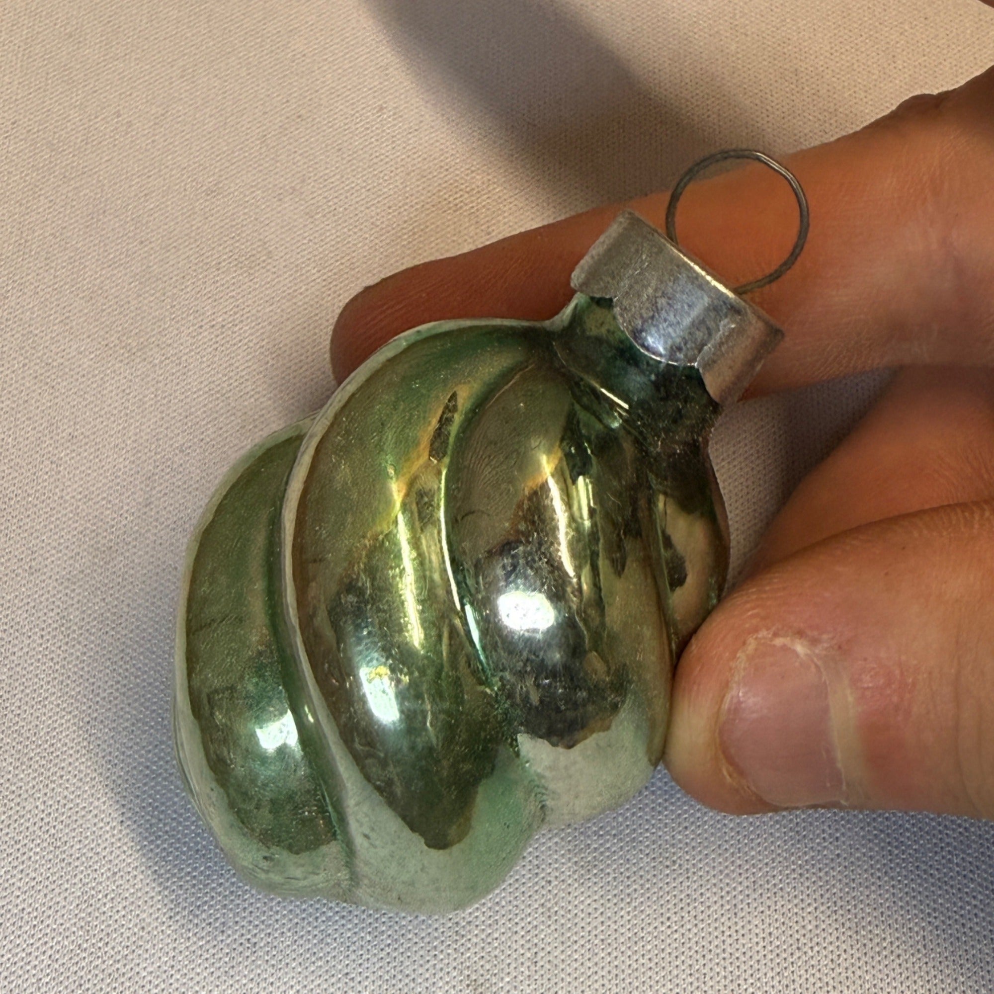 Vintage Mercury Glass Christmas Ornament Green Twist Spiral USA - Shiny Brite